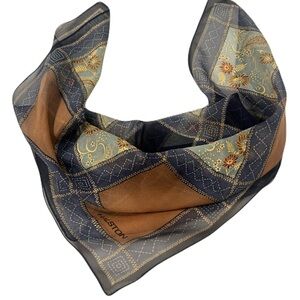 Halston Vintage Sheer Silk Scarf in Blue and Tan